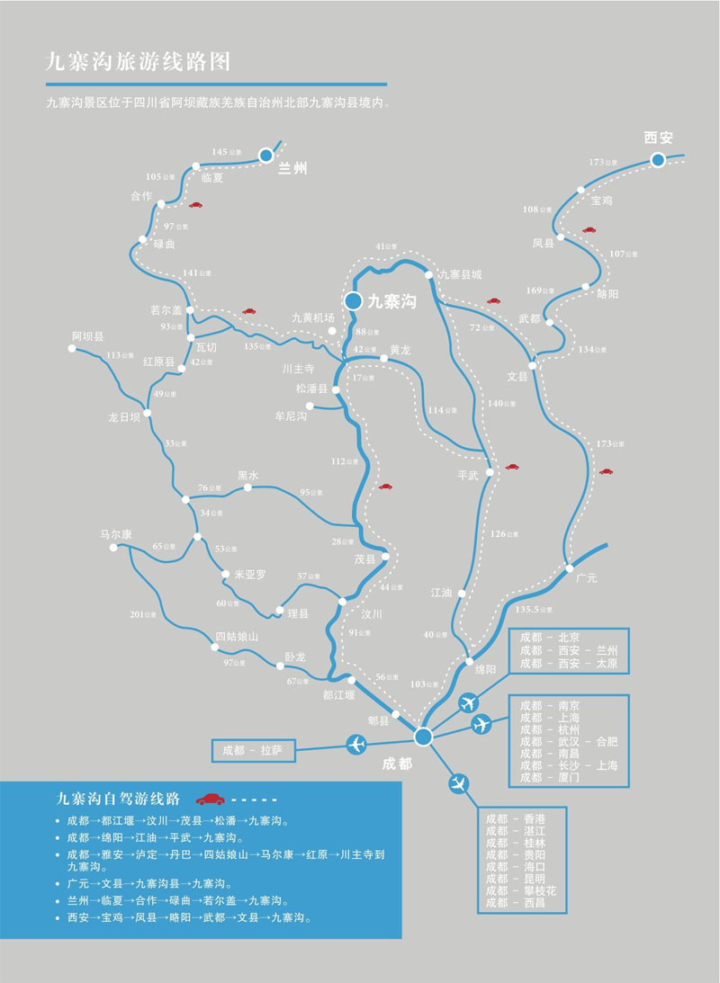 九寨沟旅交通游线路图